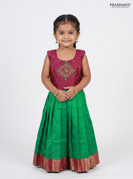 Magenta Pink & Green Silk Frock