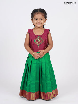Magenta Pink & Green Silk Frock