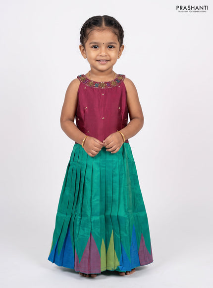 Magenta Pink & Teal Green Silk Frock