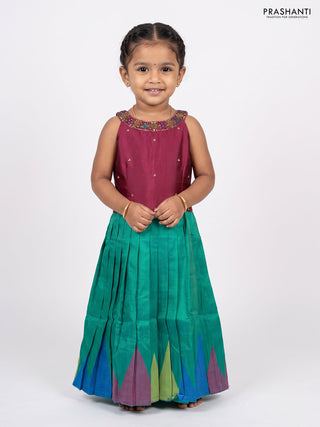 Magenta Pink & Teal Green Silk Frock