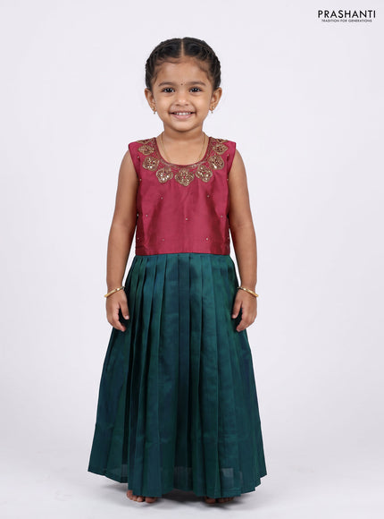 Magenta Pink & Peacock Green Silk Frock
