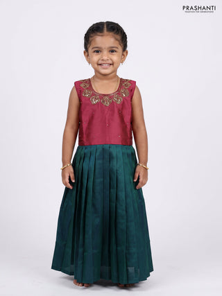 Magenta Pink & Peacock Green Silk Frock