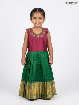 Magenta Pink & Green Silk Frock