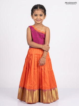 Magenta Pink & Orange Silk Frock