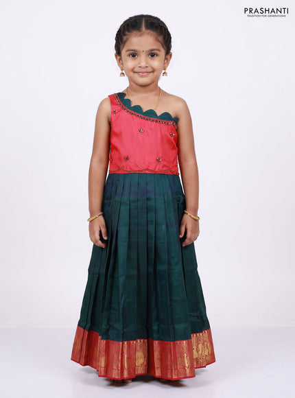 Pink & Peacock Green Silk Frock
