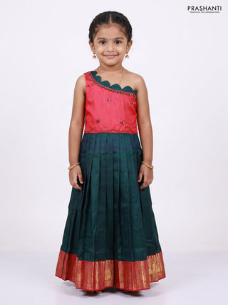 Pink & Peacock Green Silk Frock