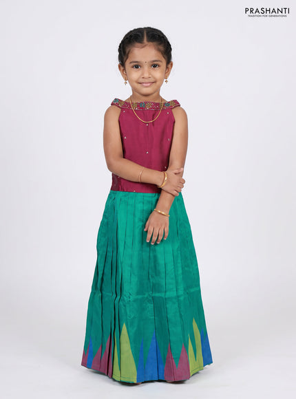 Magenta Pink & Teal Green Silk Frock