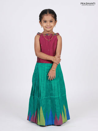 Magenta Pink & Teal Green Silk Frock