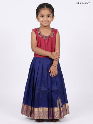 Magenta Pink & Navy Blue Silk Frock