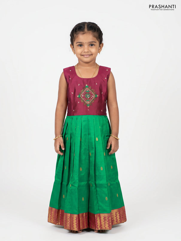 Magenta Pink & Green Silk Frock