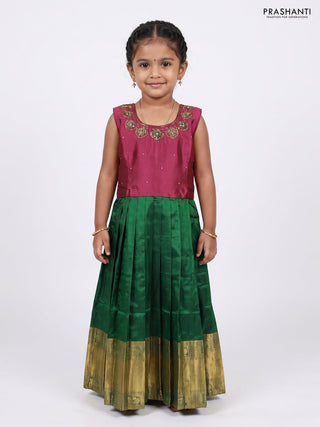 Magenta Pink & Green Silk Frock