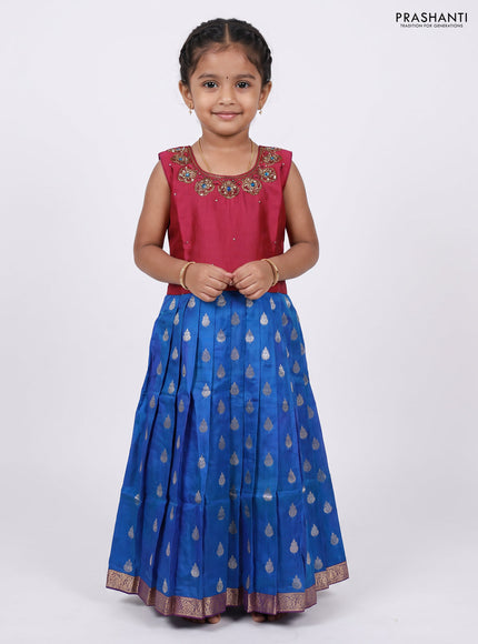 Magenta Pink & Blue Silk Frock