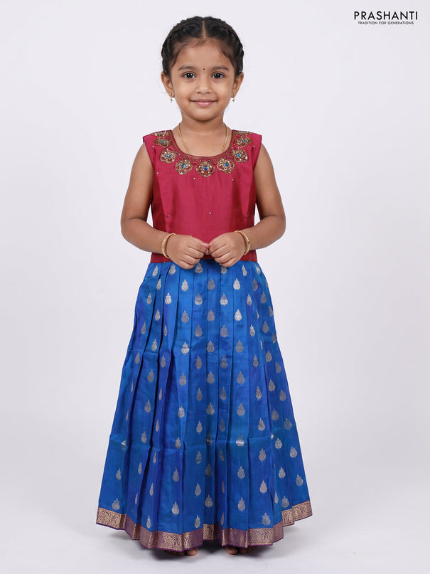 Magenta Pink & Blue Silk Frock