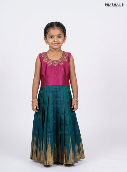 Magenta Pink & Peacock Green Silk Frock