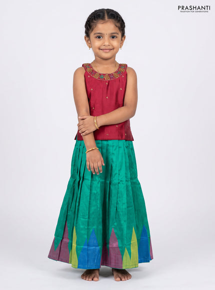 Magenta Pink & Teal Green Silk Lehenga