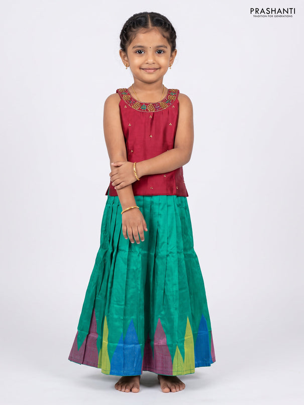 Magenta Pink & Teal Green Silk Lehenga