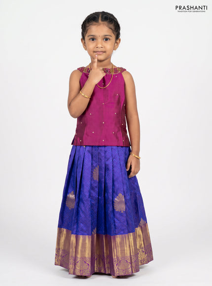 Magenta Pink & Navy Blue Silk Lehenga