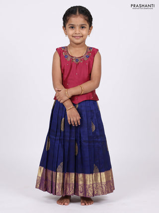 Magenta Pink & Violet Silk Lehenga