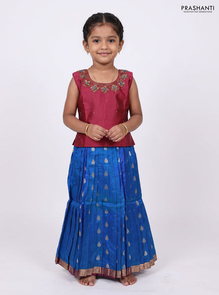 Magenta Pink & Blue Silk Lehenga