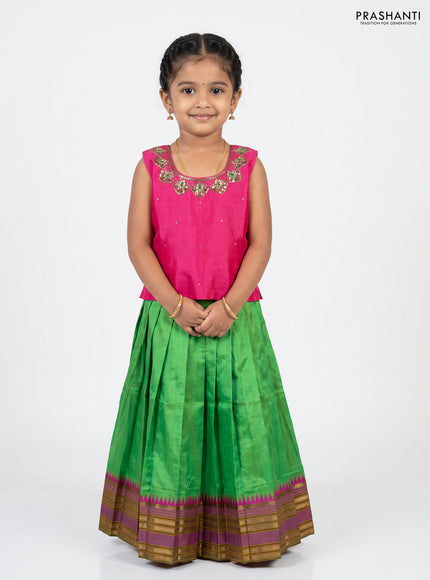 Pink & Green Silk Lehenga