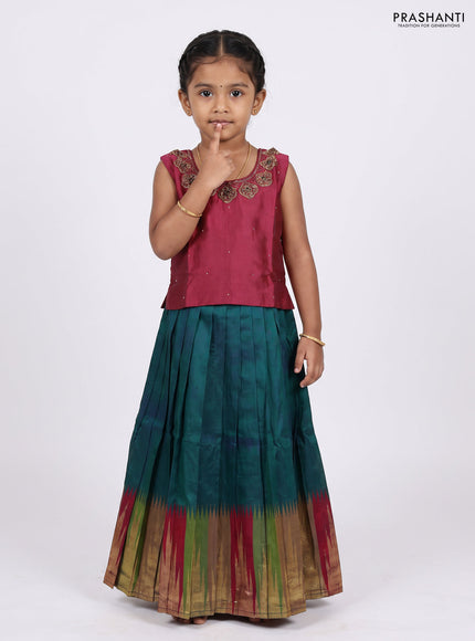 Magenta Pink & Peacock Blue Silk Lehenga