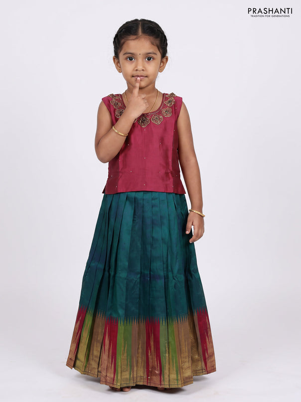 Magenta Pink & Peacock Blue Silk Lehenga