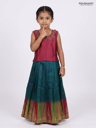 Magenta Pink & Peacock Blue Silk Lehenga