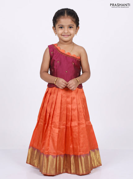 Magenta Pink & Orange Silk Lehenga