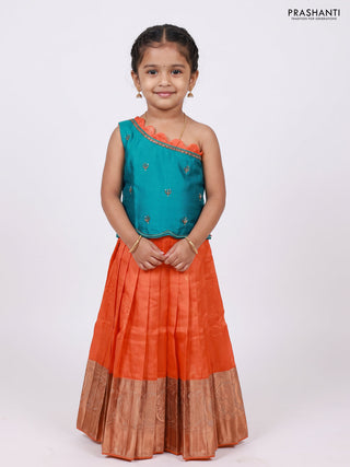 Teal & Orange Silk Lehenga