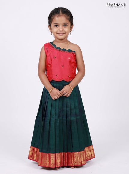 Pink & Peacock Green Silk Lehenga
