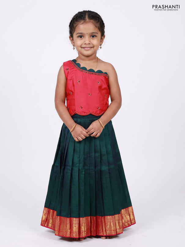 Pink & Peacock Green Silk Lehenga