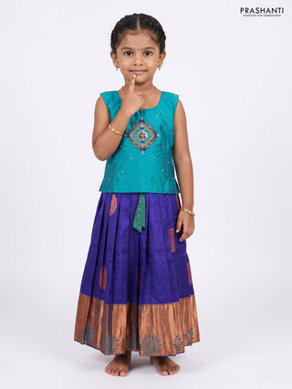 Teal & Violet Silk Lehenga