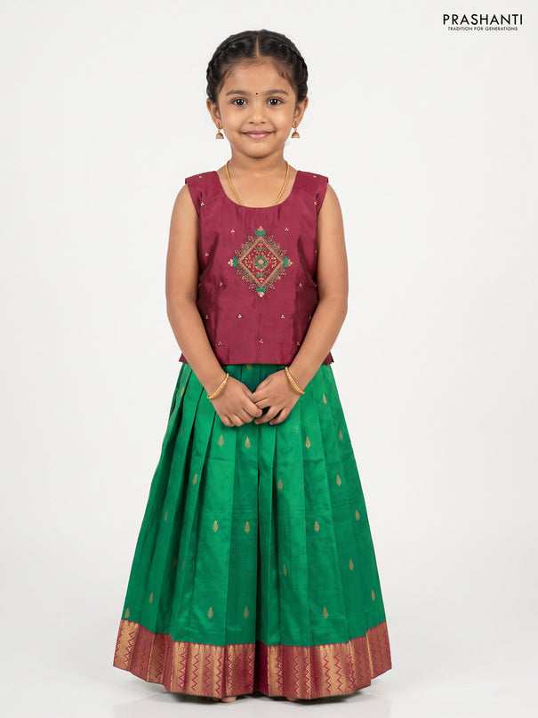 Magenta Pink & Green Silk Lehenga