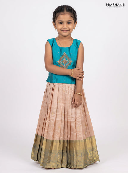 Teal & Sandal Silk Lehenga