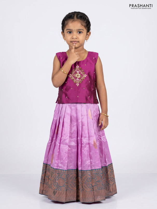 Magenta Pink & Lavender Silk Lehenga