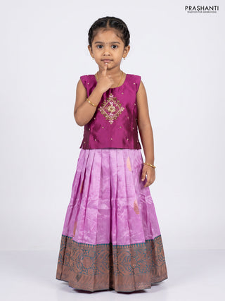 Magenta Pink & Lavender Silk Lehenga