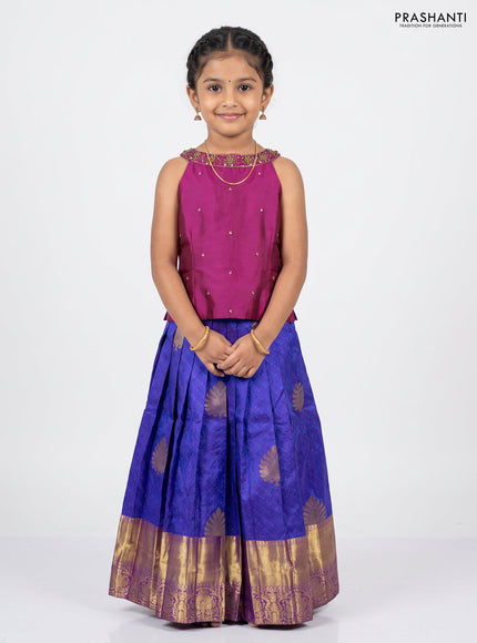 Magenta Pink & Violet Silk Lehenga