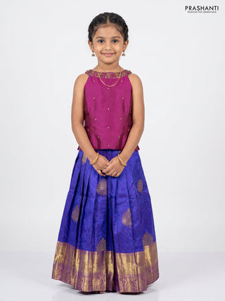 Magenta Pink & Violet Silk Lehenga