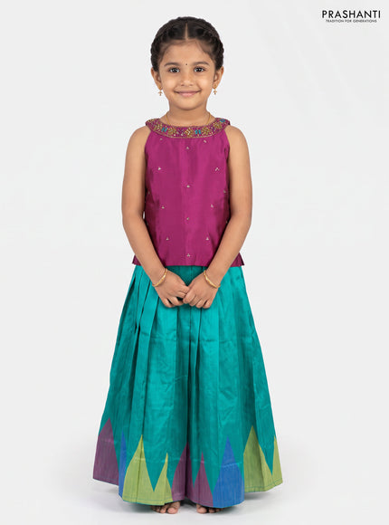 Magenta Pink & Teal Green Silk Lehenga