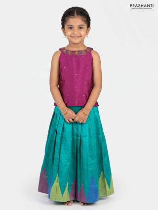 Magenta Pink & Teal Green Silk Lehenga