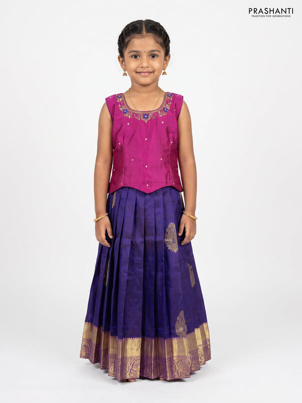 Magenta Pink & Navy Blue Silk Lehenga