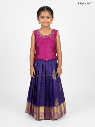 Magenta Pink & Navy Blue Silk Lehenga