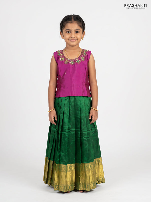 Magenta Pink & Green Silk Lehenga