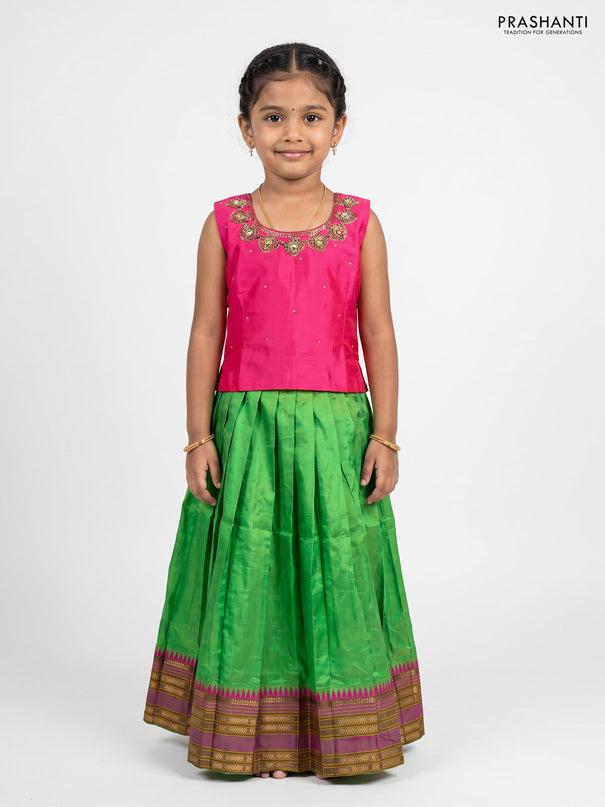Pink & Green Silk Lehenga
