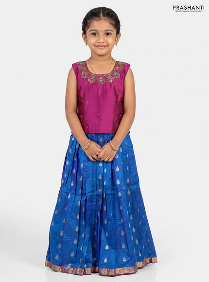 Magenta Pink & Blue Silk Lehenga
