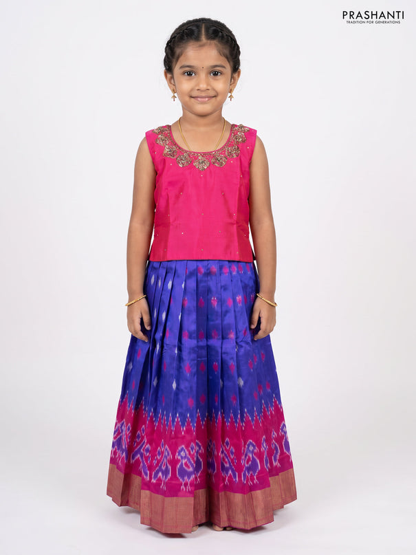Pink & Blue Silk Lehenga