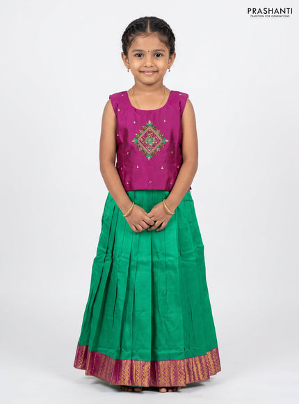 Magenta Pink & Green Silk Lehenga