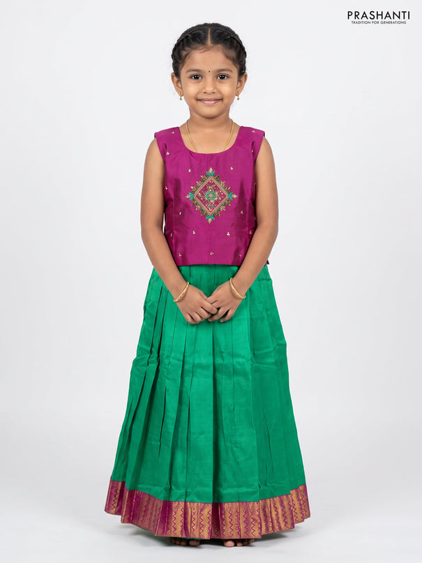 Magenta Pink & Green Silk Lehenga