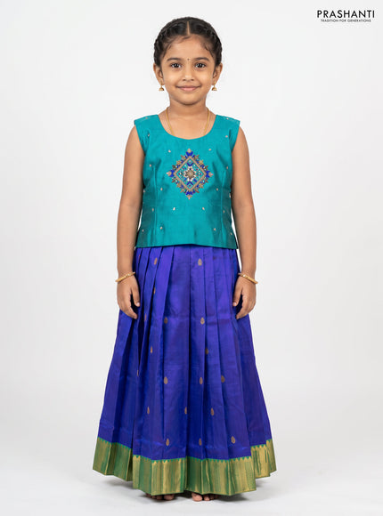 Teal & Blue Silk Lehenga