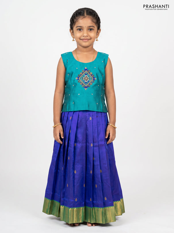 Teal & Blue Silk Lehenga